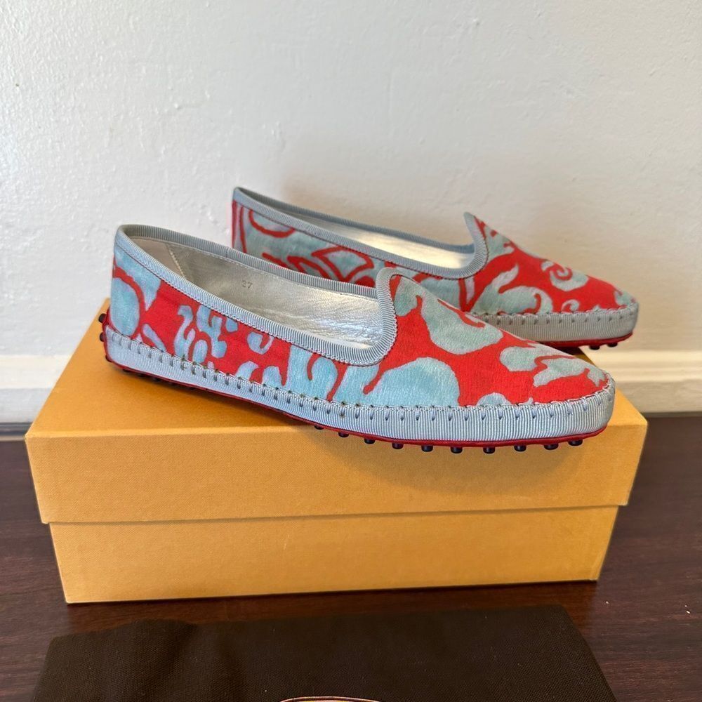 TOD’S  Women’s Stylish Red and Gray  Pantofola slip-on comfort loafers Sz 7, NIB